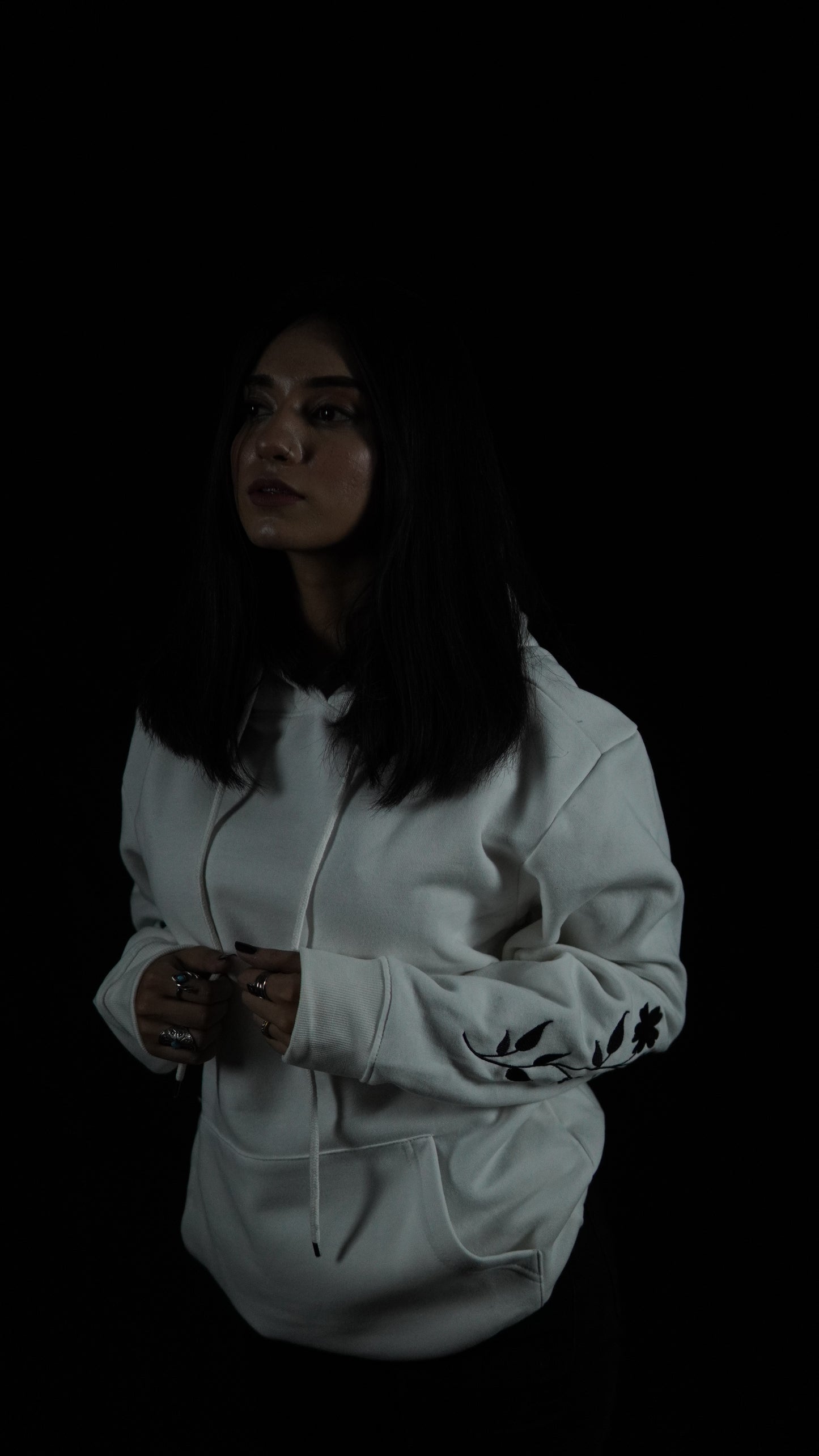 White Floral Embroidered Premium Hoodie