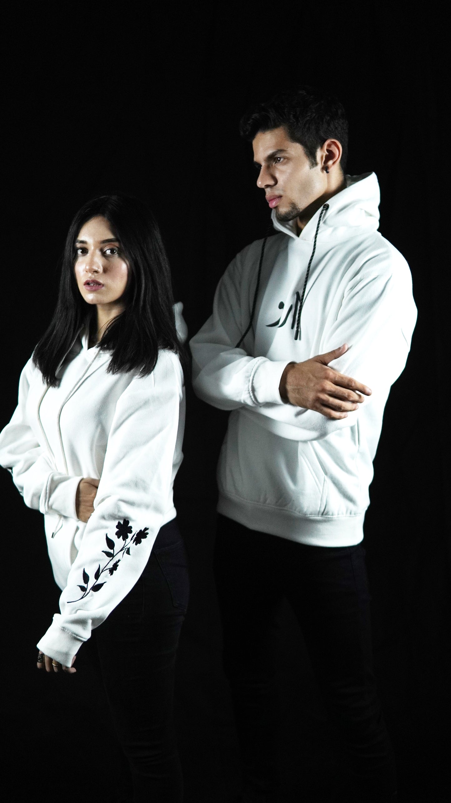 White Floral Embroidered Premium Hoodie
