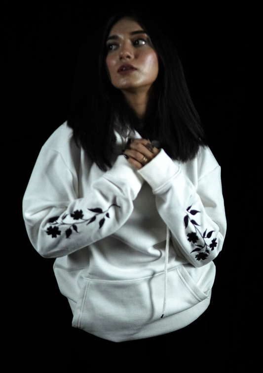 White Floral Embroidered Premium Hoodie